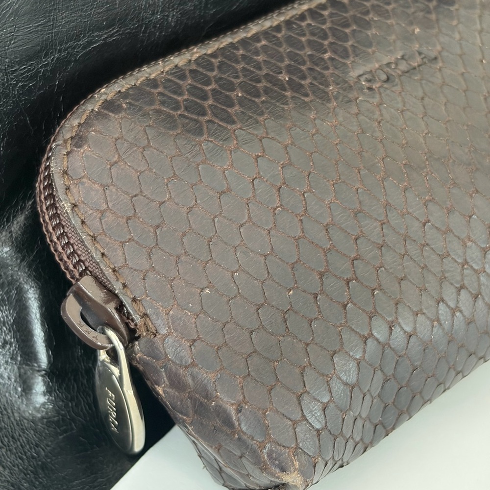 Furla Brown Snake-Texture Mini Zip Pouch